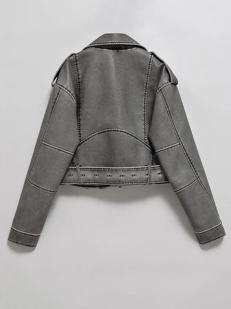 Vintage Washed Faux Leather Biker Jacket