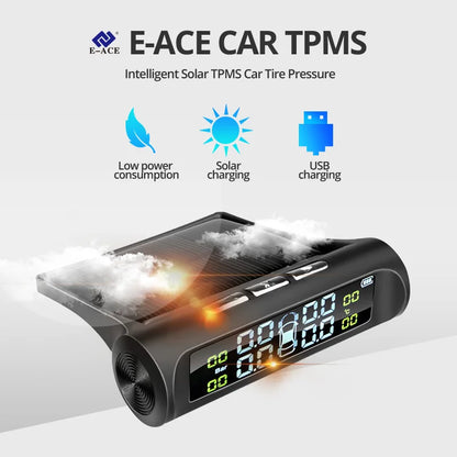 E-ACE K01 TPMS solar sensor intelligence  Wireless Tire Pressure Monitoring System  Auto Security Alarm Device With 4 sensors