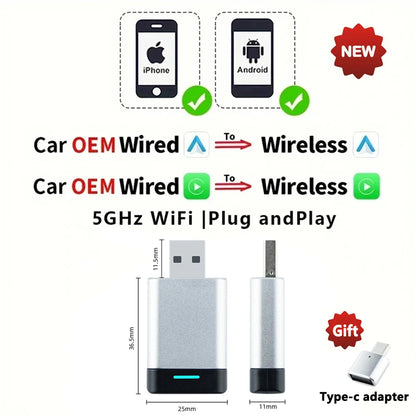 CarAIBOX 2in1 Wireless CarPlay Dongle Wireless Android Auto Box For Car Radio with Wired CarPlay