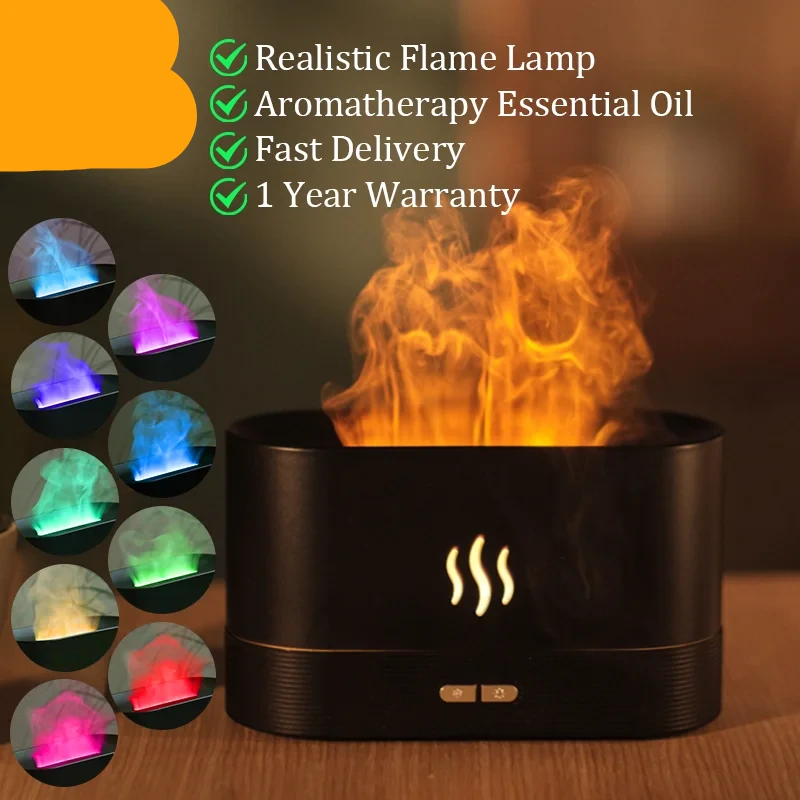 Ultrasonic Aroma Diffuser Humidifier with LED Flame Lamp