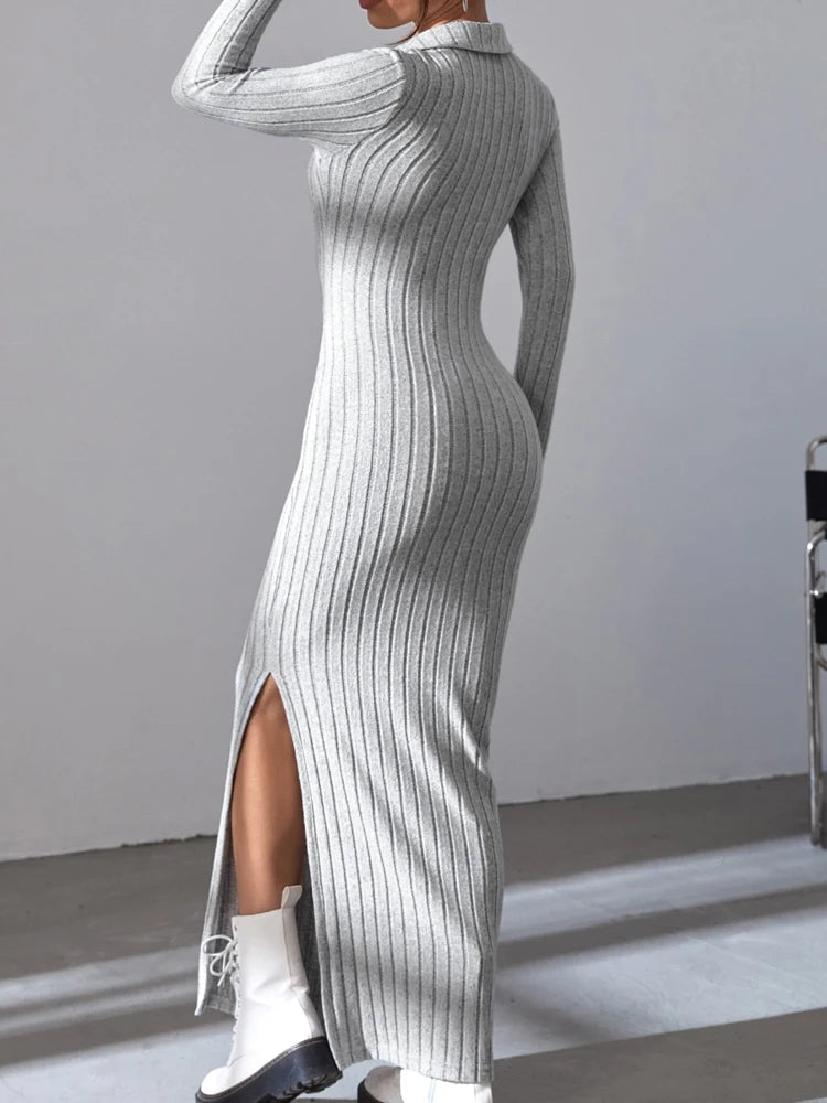 Sexy Knit V-Neck Body Sweater Dress