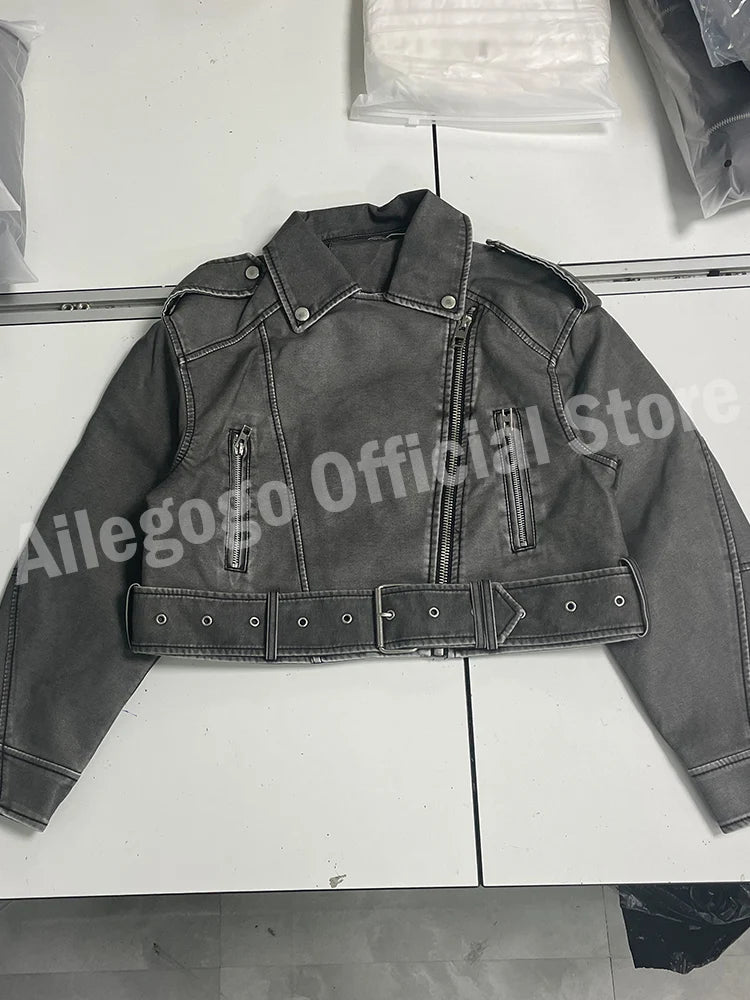 Vintage Washed Faux Leather Biker Jacket