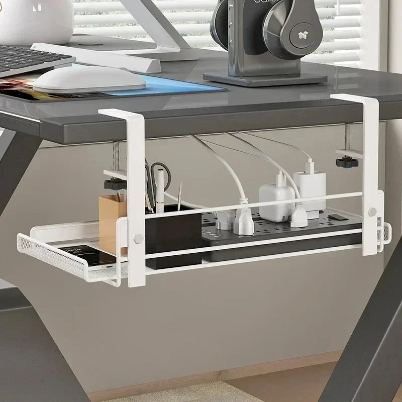 No-Drill Steel Under Desk Cable Management Tray