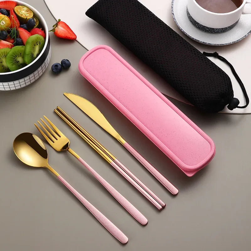 Stainless Steel Tableware Set, Portable Cutlery Knife Fork Spoon Chopsticks