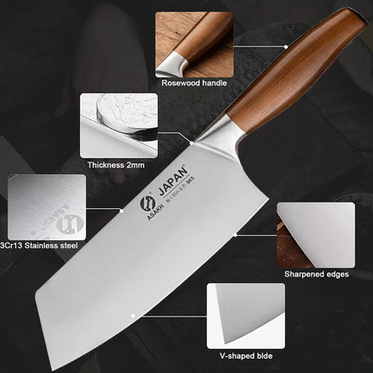 Stainless Steel Kitchen Knife Set, Meat Cleaver, Chef Knife Box