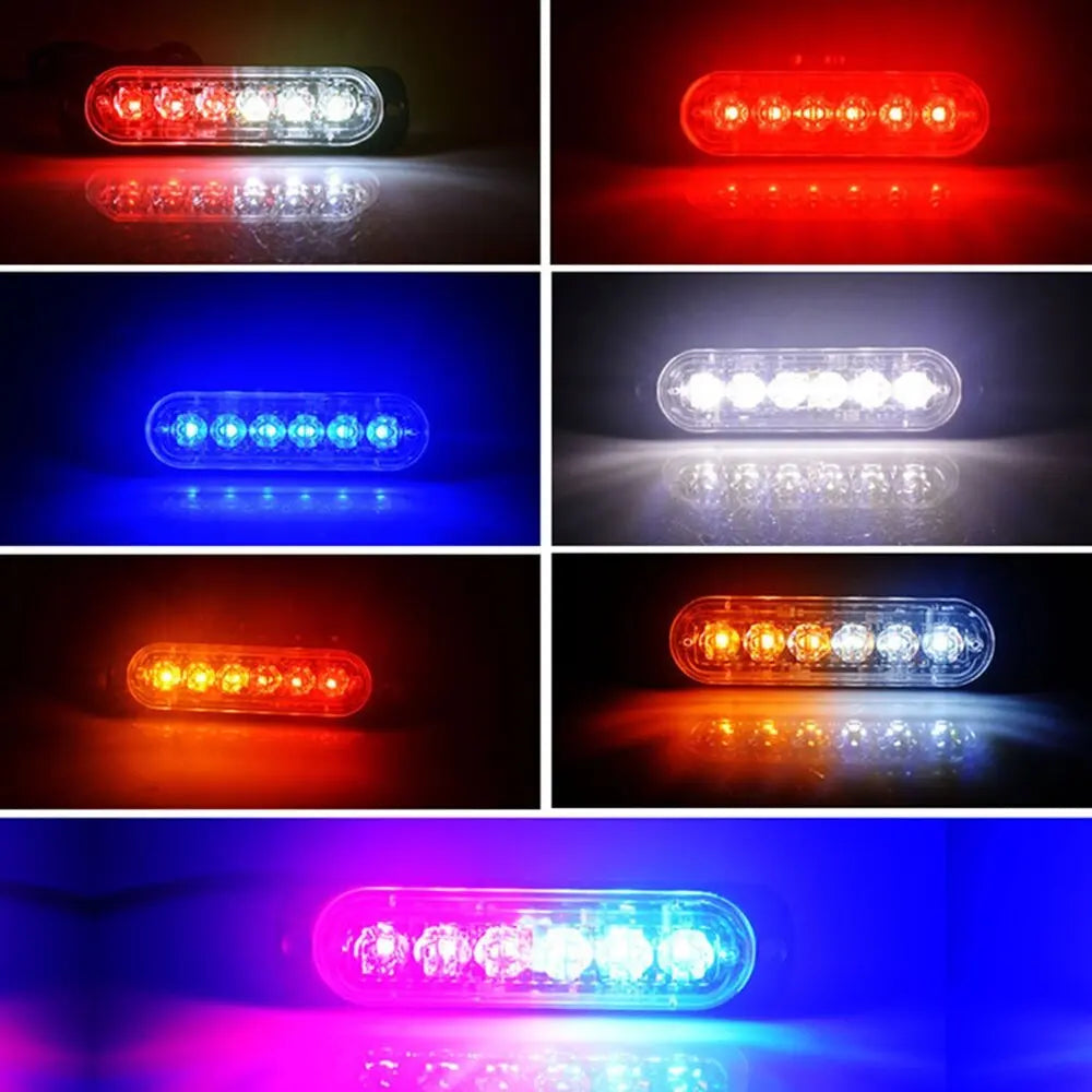 1x Universal Car Truck LED Flash Light Strobe 12V 24V 6LED Bar Light Side Light Vehicle Emergency Warning Lamp