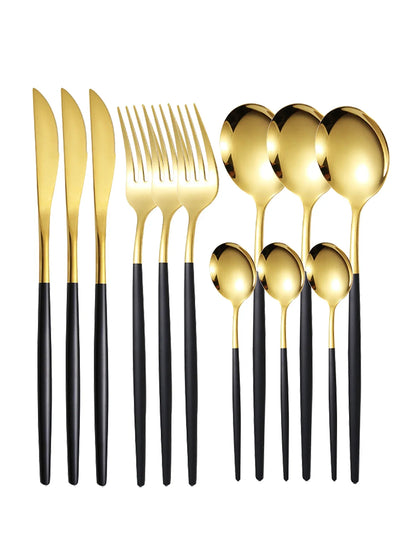 12pcs Thin Stainless Steel Tableware Set with Steak Knife & Fork