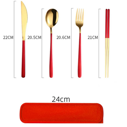 Stainless Steel Tableware Set, Portable Cutlery Knife Fork Spoon Chopsticks