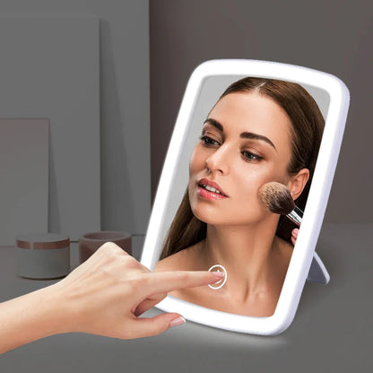 LED Makeup Mirror with Stand Portable Touch Screen Vanity Mirror