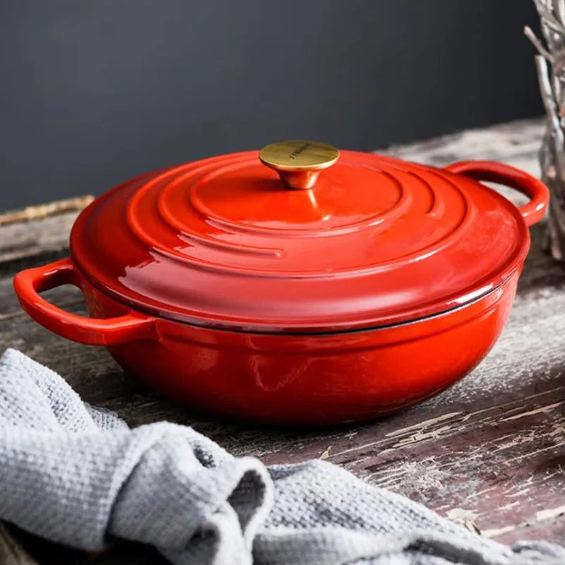 Modern Kitchen Accessories Enamel Cast Iron Shallow Pot Cooking Utensils Round Casserole with Lid