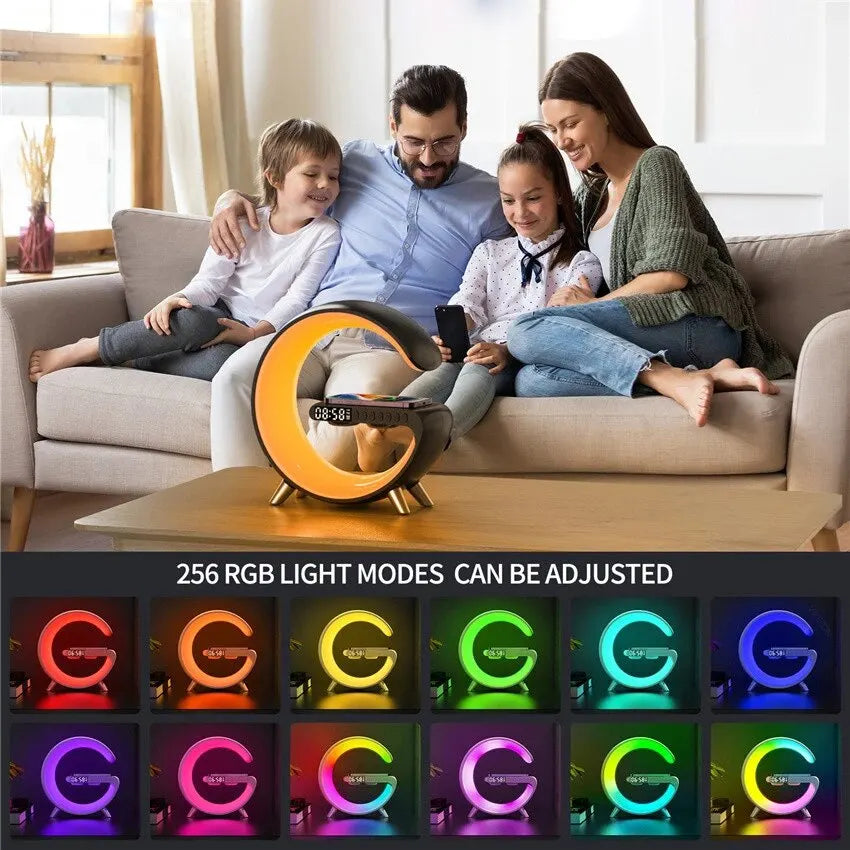 Multifunctional Wireless Charging Stand with Alarm Clock and RGB Speaker