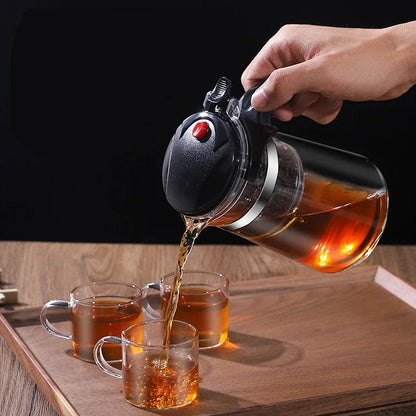 Heat Resistant Glass Teapot with One-Click Filtering Tea Maker