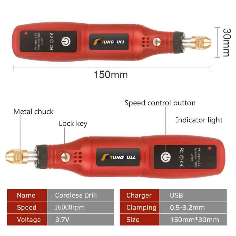 USB Wireless Mini Handheld Drill, Rotary Tool for Woodworking & Engraving