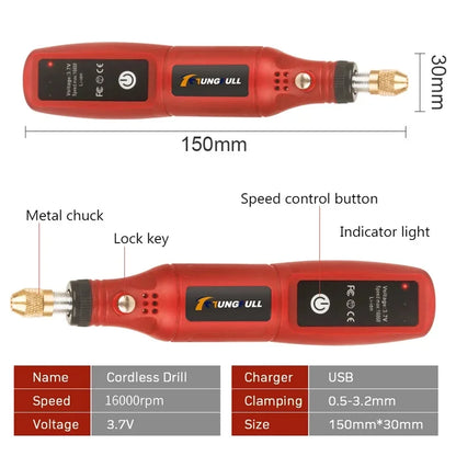 USB Wireless Mini Handheld Drill, Rotary Tool for Woodworking & Engraving