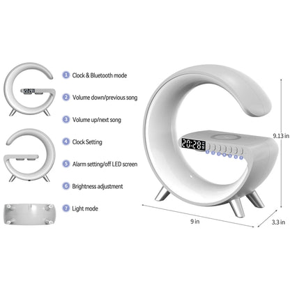 Multifunctional Wireless Charging Stand with Alarm Clock and RGB Speaker