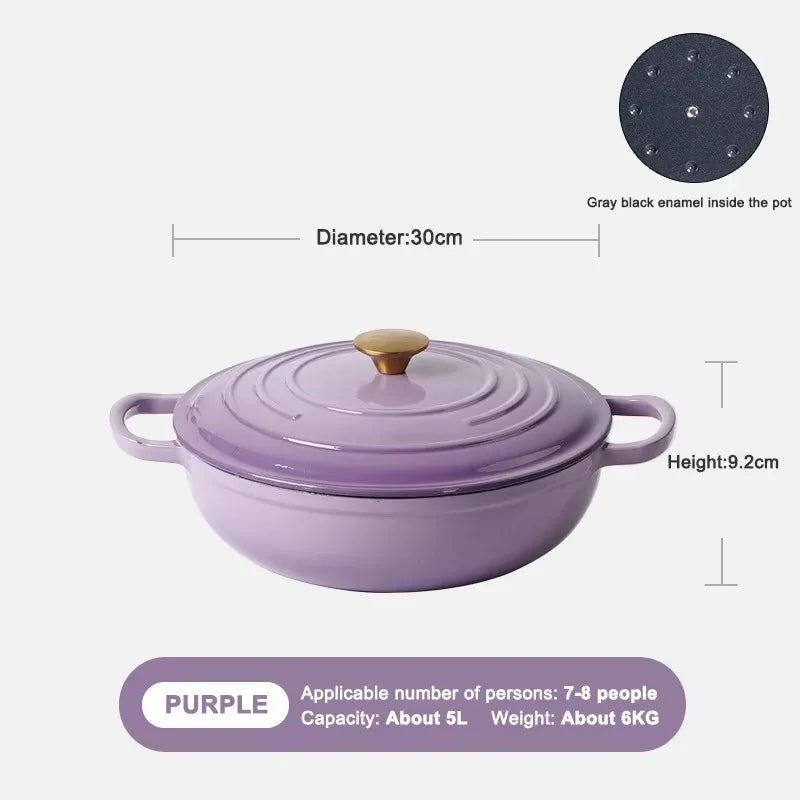 Modern Kitchen Accessories Enamel Cast Iron Shallow Pot Cooking Utensils Round Casserole with Lid