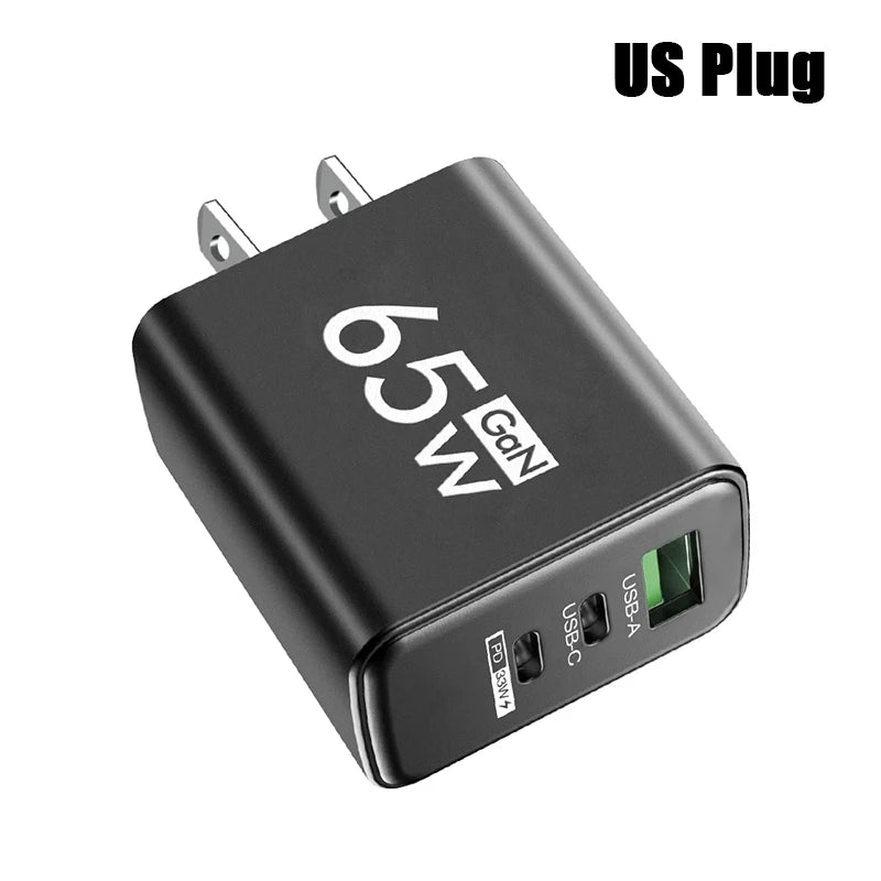 65W GaN Fast USB Type C Charger for iPhone Samsung