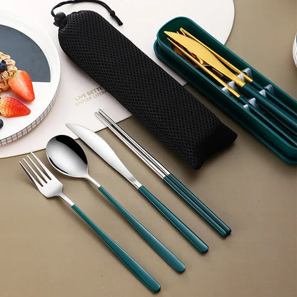 Stainless Steel Tableware Set, Portable Cutlery Knife Fork Spoon Chopsticks