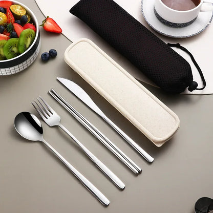 Stainless Steel Tableware Set, Portable Cutlery Knife Fork Spoon Chopsticks